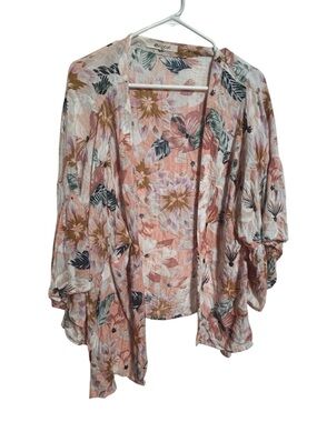 Women’s Pink Floral Open-Front Kimono Sweater